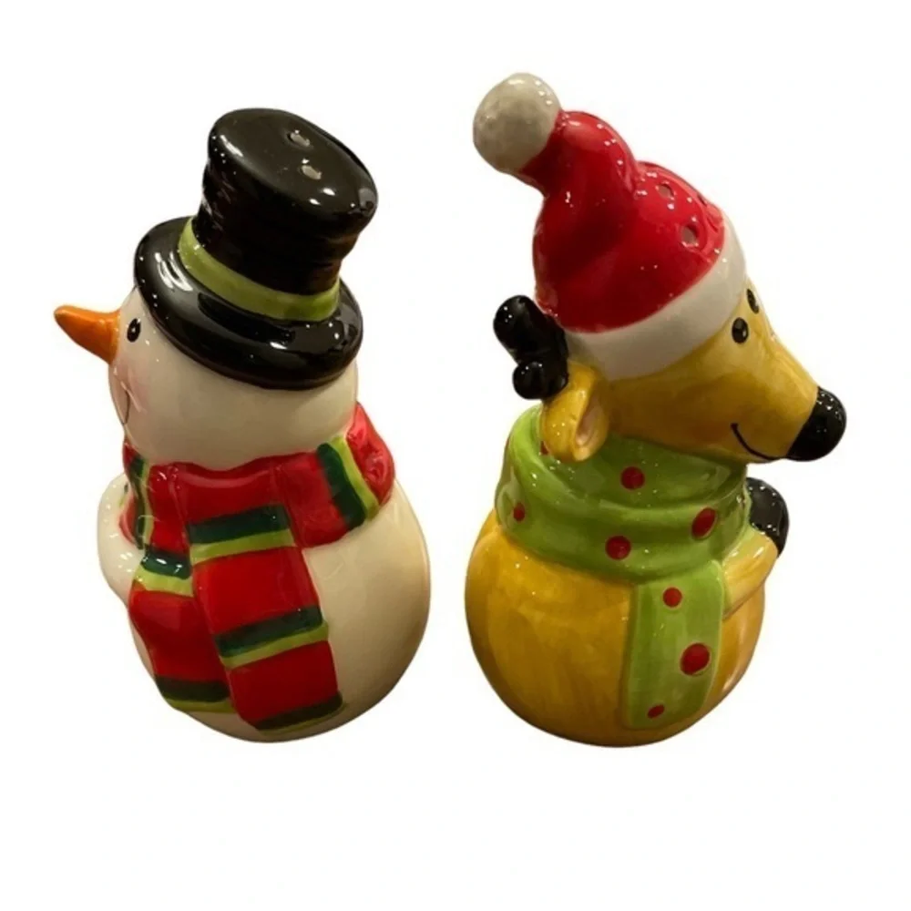Ganz Holiday Christmas Ceramic Salt and‎ Pepper Shaker Set NWT Snowman Reindeer